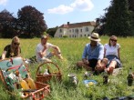 Picnic in ancient meadow on the farm